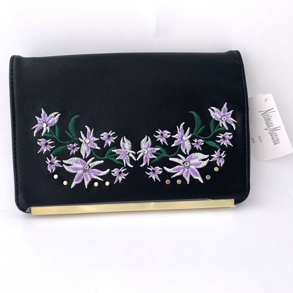 New Neiman Marcus PU Leather Black Crossbody Bag - Picture 3 of 9